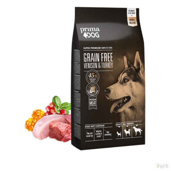 PrimaDog Grain Free Adult All Breeds Venison Pulyka száraz kutyatáp 1,5 kg
